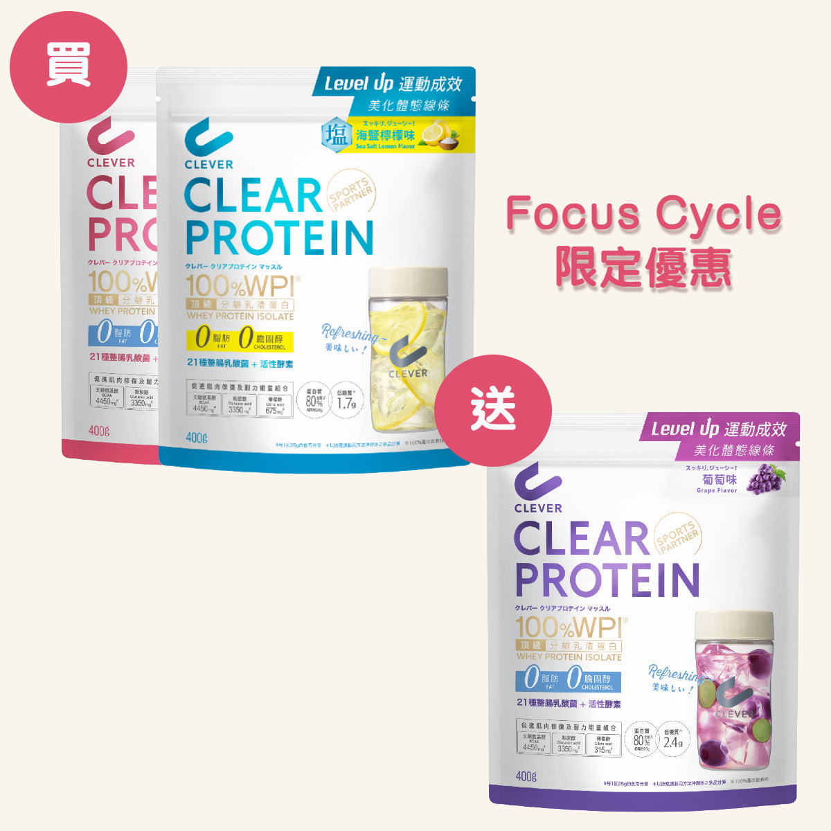 Focus Cycle限定組合(1) 葡萄、白桃茶、海鹽檸檬各一 {請輸入優惠碼}